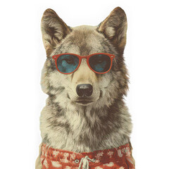 Wolf animal sunglasses red shirt art portrait cool stylish fashion mammal isolated