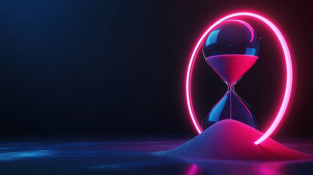 Stunning neon hourglass with vibrant pink sand flowing, representing time management, deadlines, and the ephemeral nature of life in a modern style - Powered by Adobe