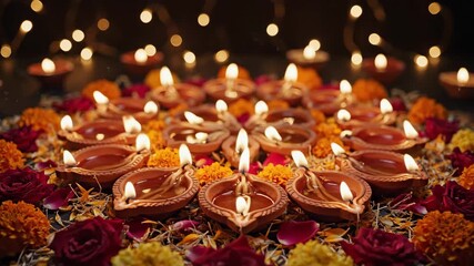 Traditional Diya Lamps Burning During Festival Celebration