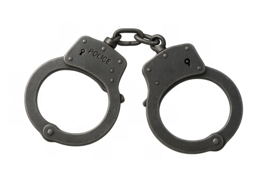 Handcuffs representing law enforcement, arrest, crime, justice, and security on transparent background
