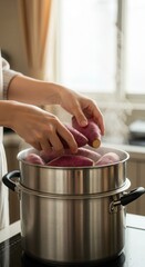 Steaming sweet potatoes