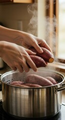 Steaming sweet potatoes