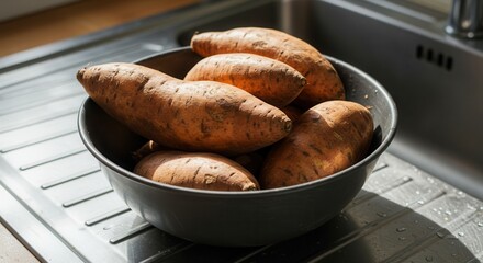 Sweet potatoes in a kitchen bowl