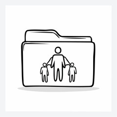 Family Folder Icon Hand Drawn Doodle Style.