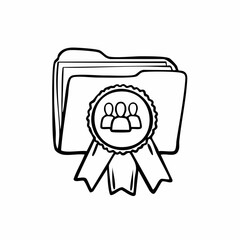 Folder with award badge showing people icon.