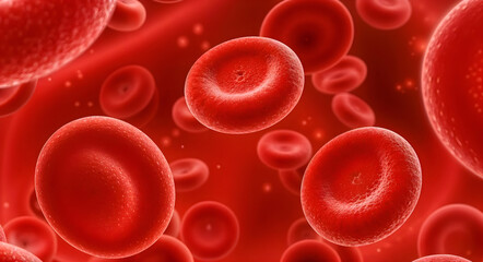 Erythrocytes under microscope, blood circulation concept, medical visualization