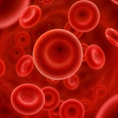 Red blood cells (erythrocytes) under microscope, 3d medical illustration