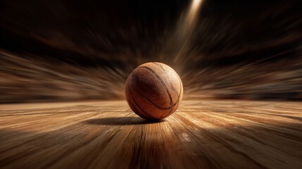 Dramatic Close-Up of a Basketball in Motion with Blurred Background, Capturing the Essence of Dynamic Sports Action in a Gymnasium