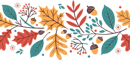 Fototapeta premium Beautiful romantic flower collection vector illustration of colorful floral collection featuring various flowers, leaves, and branches in flat modern style.