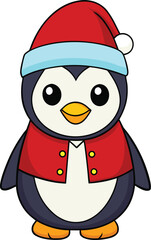  Cute Cartoon emperor penguin in Christmas theme jacket and hat