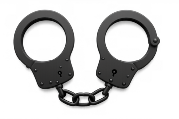 Handcuffs, a symbol of crime, arrest, and justice, featuring black metal design on a transparent background