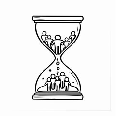 Hourglass with people inside representing time passing and business.