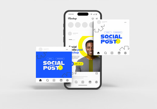 Smartphone with Social Media Post Mockup