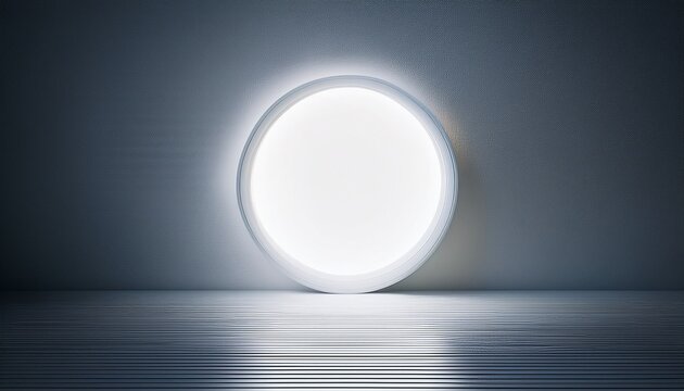 Glowing Portal Circle In The Middle Of Empty Minimal White Room Futuristic Surreal Style - Powered by Adobe