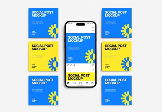 Social Media Post Mockup with Smartphone PSD Template