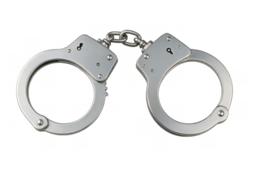 Metal handcuffs representing arrest, justice, law, crime, and security on transparent background