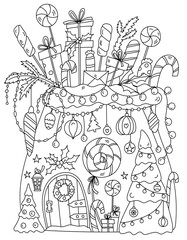 Christmas Bag Filled With Gifts And Candies, Plus A Coloring Page For Adults And Kids