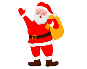 Santa Claus holding santa gift bag and smiling Flat cartoon illustration