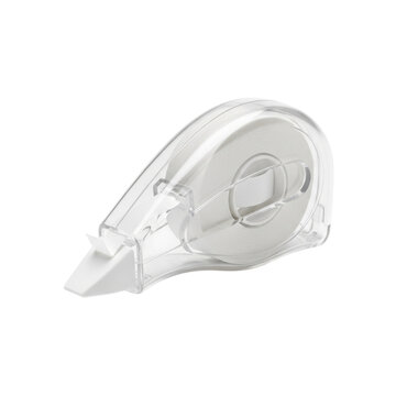 Clear dispenser with white correction tape for rewriting mistakes on paper documents transparent background