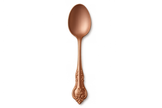 Ornate copper spoon featuring a vintage design with decorative handle detail, isolated on transparent background