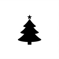 Fototapeta premium A black christmas tree with a star on top against a white background in a simple style