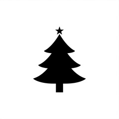 Fototapeta premium Simple black christmas tree with star on top isolated on a white background image