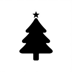 Fototapeta premium Simple black christmas tree icon with a star on top against a white background