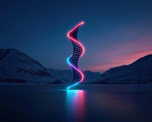 Aurora forming DNA helix in sky, symbolic concept art