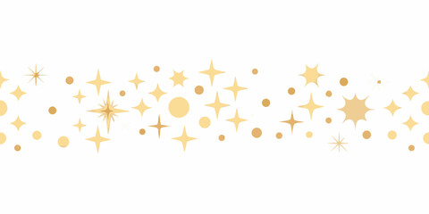 Seamless border of golden stars and circles on a white background festive celebration decoration