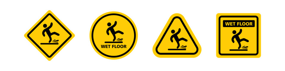 Slippery Wet Symbol Sign. Yellow Sign Wet Floor. Vector Illustration, Isolated On White Background