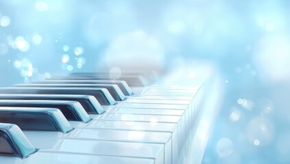 Blue piano keys, bokeh background, music, website banner
