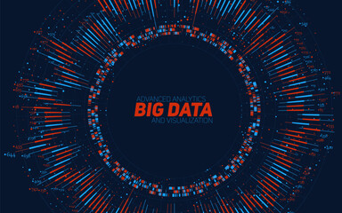 Vector abstract colorful round big data information visualization. Social network, financial analysis of complex databases. Visual information complexity clarification. Intricate data graphic
