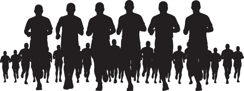 City Marathon Crowd of Runners Silhouette Set