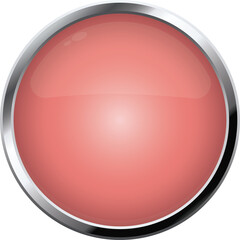 Glossy Salmon Pink Orb with Chrome Metal Rim Isolated on Transparent Background