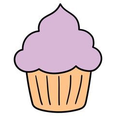 Hand-drawn cartoon cute cupcake on a white background.