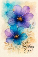  Thinking of you - card. flowers. watercolor floral background.