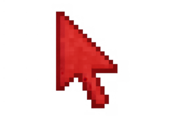 Red pixelated arrow cursor representing user interface element and navigation, with a transparent background