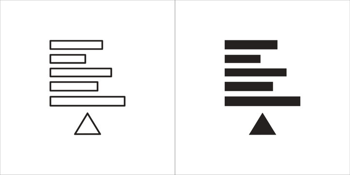 Alignment icon with text lines and triangle in outline and solid style