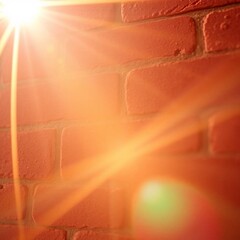 A macro photograph of textured brick, radiant and luxurious, with bright lens flare, warm golden glow, and vibrant colors, light streaks adding to the luxurious feel