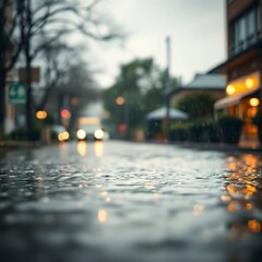 A professional fine art photograph depicting a flood with rain, using a blurred bokeh effect, soft contrast, warm tones, and sharp subject focus, evoking an editorial style