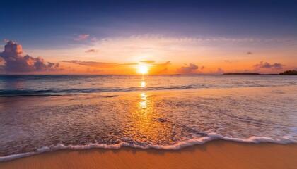 Sea Beach Sunset Calm Ocean Sunrise Beautiful Peaceful Tropical Island Landscape Idyllic Seascape Colorful Red Orange Yellow Sky Golden Sun Reflection Blue Water Tranquil Summer Holidays Travel