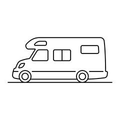 Motorhome icon. Camper. Black outline linear silhouette. Editable strokes. Side view. Vector simple flat graphic illustration. Isolated object on a white background.