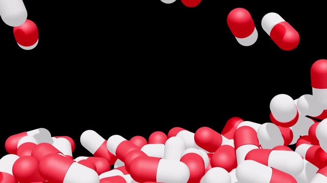 Medical pills falling on the floor. Pills and drugs tablets. Pharmaceutical Industry. Medicine concept. Health care. Available in FullHD and 4K video