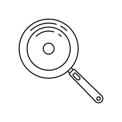 Frying pan with lid and removable handle icon. Black outline line silhouette. Editable strokes. Top view. Vector simple flat graphic illustration. Isolated object on a white background.