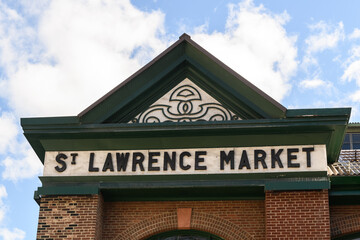 Exterior view of the historic St. Lawrence Market, a culinary focal point of the city of Toronto, Ontario Canada, with produce vendors, artisans, bakeries and a vareity of eateries.