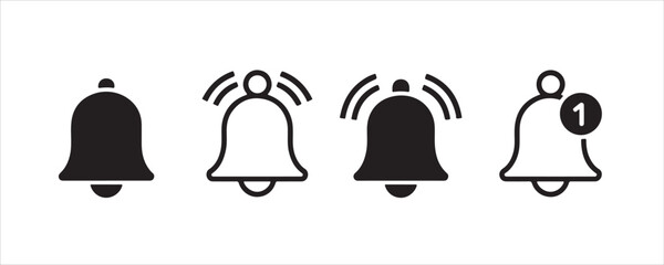 Get notified! Modern bell icons for social media and app designs calling for your attention on a white backdrop