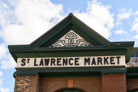 Exterior view of the historic St. Lawrence Market, a culinary focal point of the city of Toronto, Ontario Canada, with produce vendors, artisans, bakeries and a vareity of eateries.