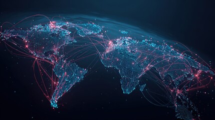 A digital representation of the world showcasing interconnected data points with vibrant lines, highlighting global connectivity and information flow.