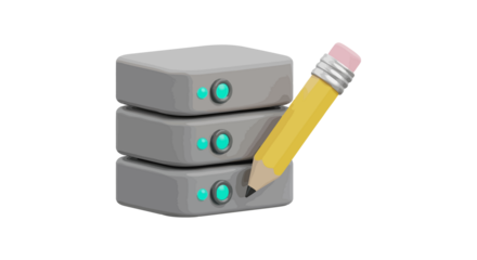 Stack of hard drives with a pencil, representing data management and editing