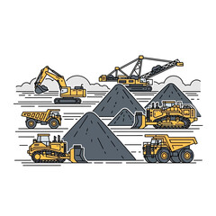 Stylized vector illustration of heavy industrial machinery for mining and construction operations.